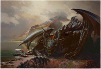 Leinwand Dragon & Wolf 90x60 cm