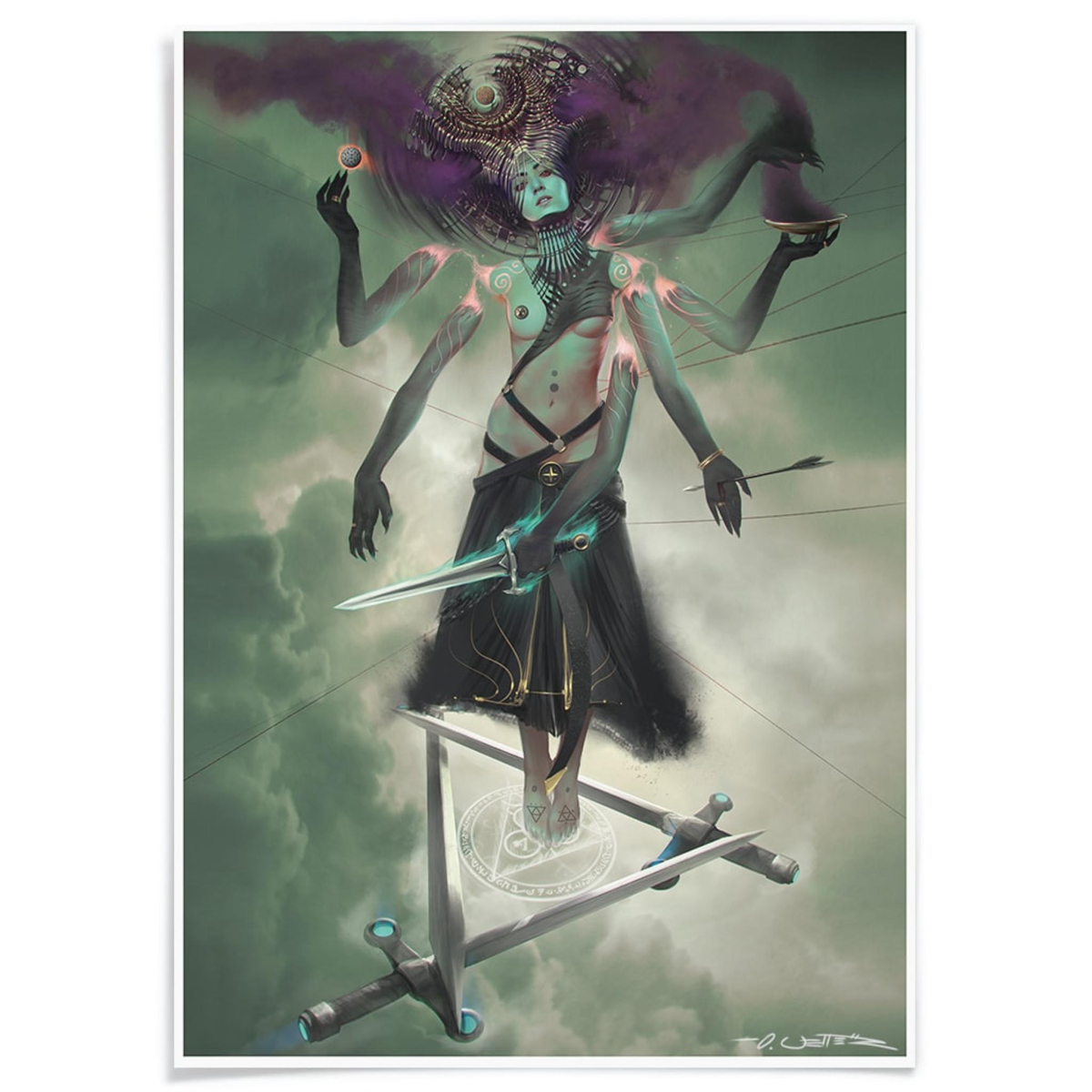 Hexen Postkarte von Kraken