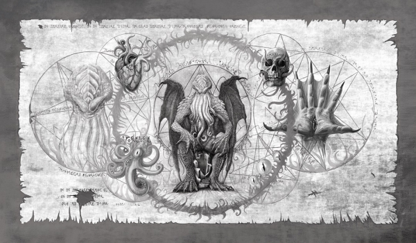 Leinwand Cthulhu Scroll grau 90x50 cm