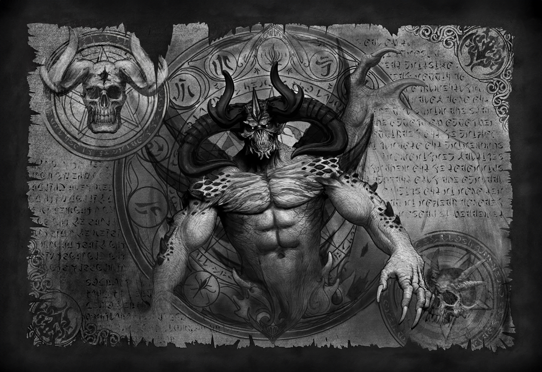 Canvas Demon Scroll Grey 90x60 cm by Kraken