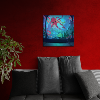 Canvas Red Octopus 50x50 cm