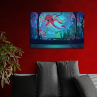 Canvas Red Octopus 90x60 cm